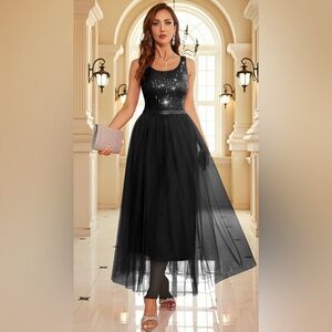 BeryLove Sequin Vintage A Line Wedding Formal Swing Mesh Dress Cocktail Gowns